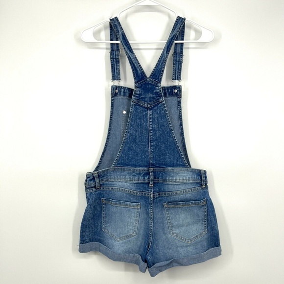 No Boundaries Denim Shortalls Cuffed Overalls Relax Fit - Picture 7 of 12